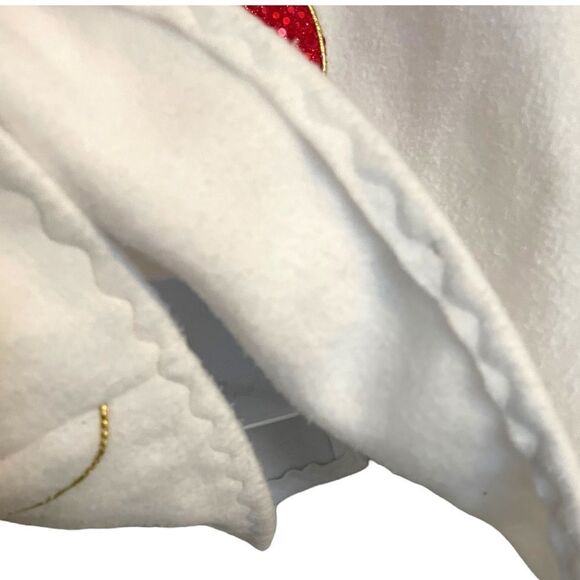 Hand Sewn Christmas Holiday Sequin Bead Ornament Gold Ribbon Fleece Jacket Top - Picture 10 of 16